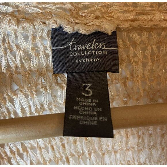 Chico's Travelers Collection Open Cardigan Fringe Peach Shimmer Size 3 XL - Picture 2 of 3